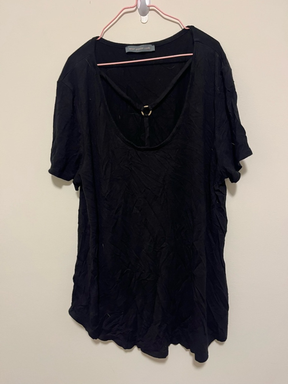 West Coast Love Black Short-Sleeve Scoop Neck Top with Ring Detail